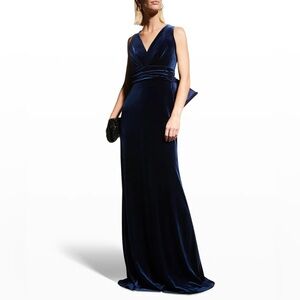 Tadashi Shoji Navy Blue Evening Gown Velvet With Back Bow